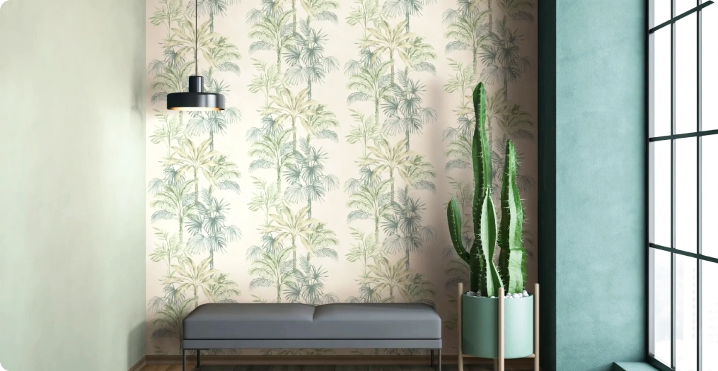 Green botanical wallpaper by novamur leyla collection